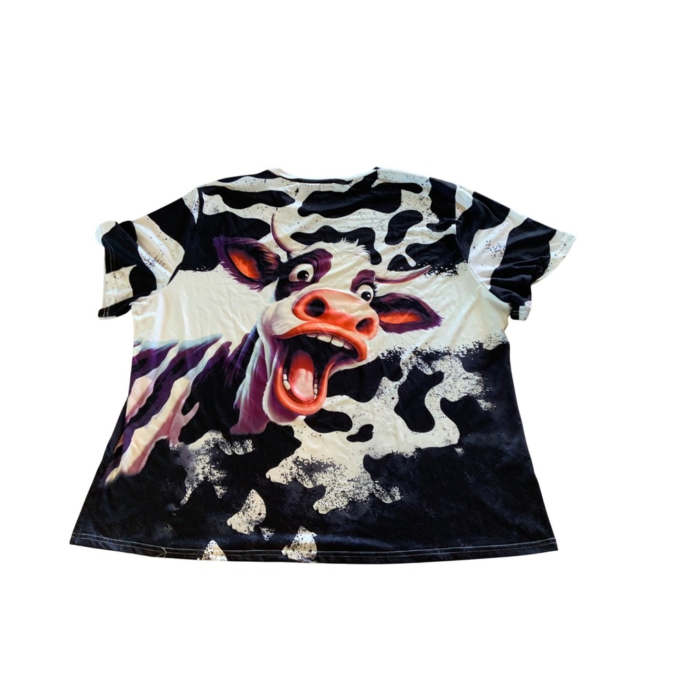 Womens Cow Print Graphic T-Shirt Black White Funny Animal 3D Tee 6XL Plus Size - Picture 2 of 3